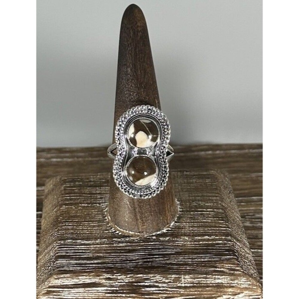 Handmade Multi Stone Peanut Wood Jasper 925 Sterling Silver Ring Sz 8.5